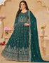Traditional Party Wear Heavy Salwar Suit Dark Green Faux Georgette Pant Anarkali Side View