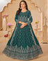 Traditional Party Wear Heavy Salwar Suit Dark Green Faux Georgette Pant Anarkali Front View