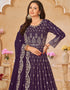 Traditional Party Wear Heavy Salwar Suit Purple Faux Georgette Pant Anarkali Front View