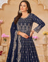 Traditional Party Wear Heavy Salwar Suit Dark Blue Faux Georgette Pant Anarkali Close-up View