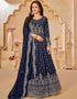 Traditional Party Wear Heavy Salwar Suit Dark Blue Faux Georgette Pant Anarkali Back View