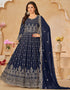 Traditional Party Wear Heavy Salwar Suit Dark Blue Faux Georgette Pant Anarkali Side View