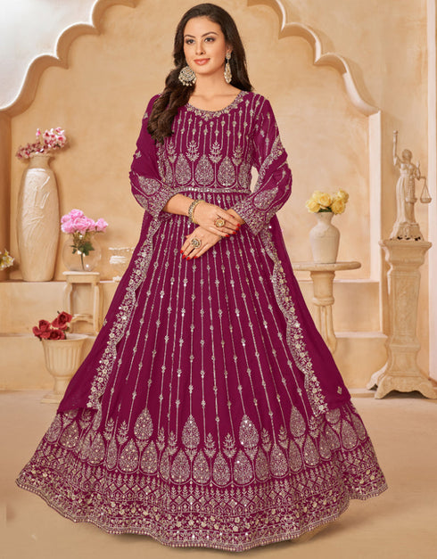Traditional Party Wear Heavy Salwar Suit Pink Faux Georgette Pant Anarkali Side View