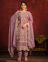 Traditional Party Wear Heavy Salwar Suit Lavender Viscose Organza Pant Straight Back View