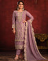 Traditional Party Wear Heavy Salwar Suit Lavender Viscose Organza Pant Straight Front View