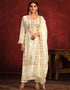 Traditional Party Wear Heavy Salwar Suit White Viscose Organza Pant Straight Front View