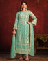 Traditional Party Wear Heavy Salwar Suit Pista Viscose Organza Pant Straight Close-up View