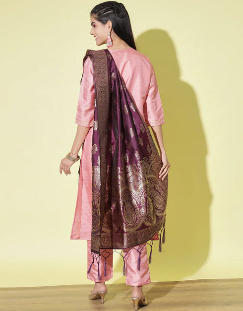 Designer Party Wear Cotton Silk Blend Salwar Suit Baby-Pink Cotton Silk Blend Pant Straight Side View