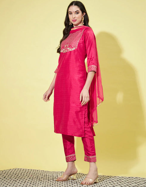 Designer Party Wear Silk Blend Salwar Suit Pink Silk Blend Pant Straight Close-up View