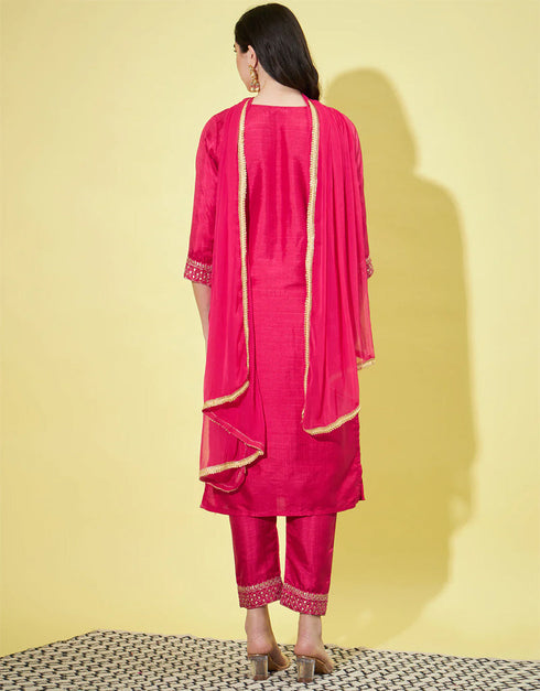 Designer Party Wear Silk Blend Salwar Suit Pink Silk Blend Pant Straight Side View