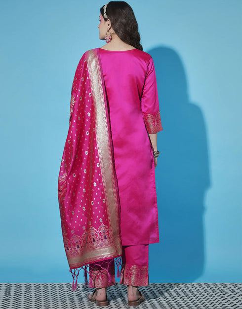 Designer Party Wear Cotton Silk Readymade Suit Pink Cotton Silk Jacquard Pant Straight Side View