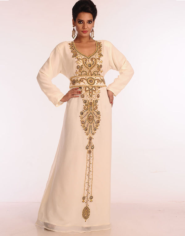 Arabic Firozi Georgette Hand Zari Embroidery Kaftan