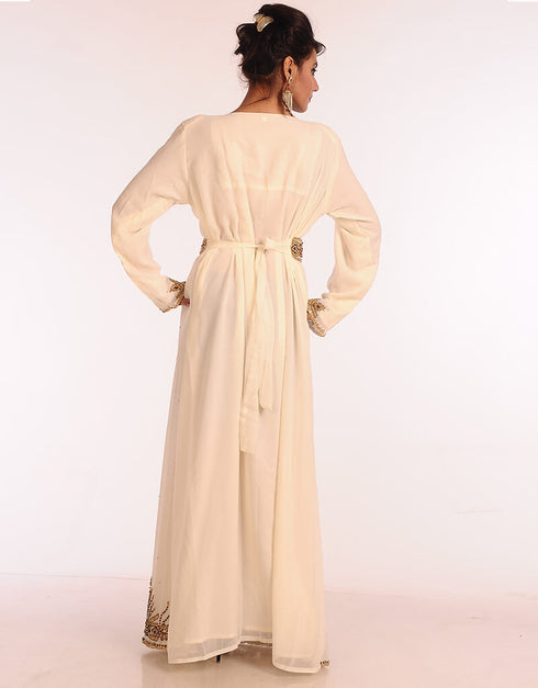 Arabic Firozi Georgette Hand Zari Embroidery Kaftan