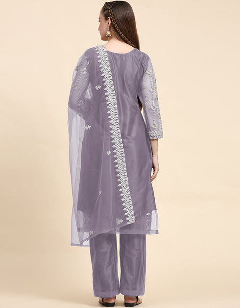 Designer Party Wear Pakistani Salwar Suit Violet Net Pant Straight Side View