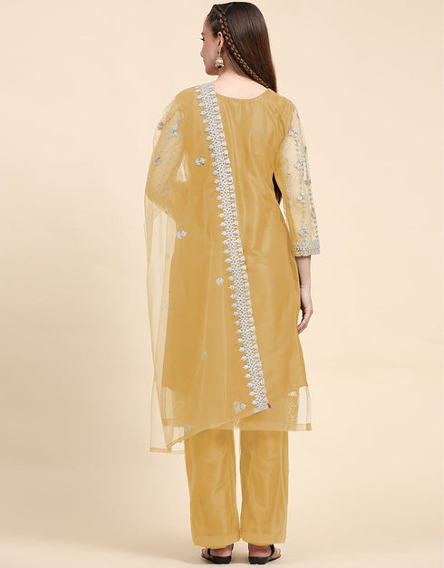 Designer Party Wear Pakistani Salwar Suit Yellow Net Pant Straight Side View