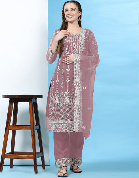 Designer Party Wear Pakistani Salwar Suit Purple Net Pant Straight Front View