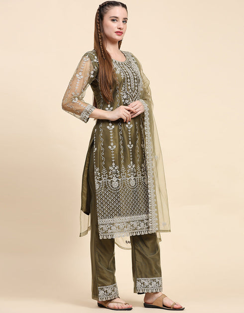 Designer Party Wear Pakistani Salwar Suit White Net Pant Straight Back View