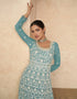 Designer Party Wear Anarkali Salwar Suit Sky Faux Georgette Pant Anarkali Close-up View