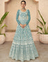 Designer Party Wear Anarkali Salwar Suit Sky Faux Georgette Pant Anarkali Front View