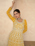 Designer Party Wear Anarkali Salwar Suit Yellow Faux Georgette Pant Anarkali Close-up View