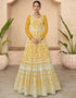 Designer Party Wear Anarkali Salwar Suit Yellow Faux Georgette Pant Anarkali Front View