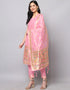 Designer Party Wear Cotton Silk Jacquard Salwar Suit Baby Pink Cotton Silk Jacquard Pant Straight Close-up View