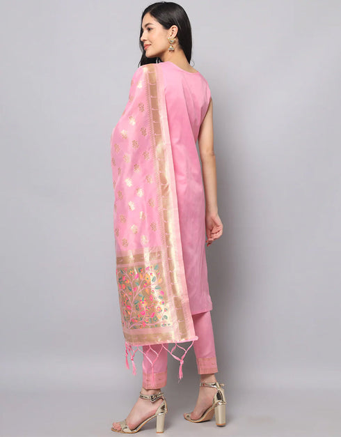 Designer Party Wear Cotton Silk Jacquard Salwar Suit Baby Pink Cotton Silk Jacquard Pant Straight Side View