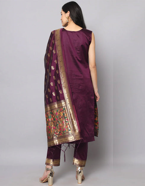 Designer Party Wear Cotton Silk Jacquard Salwar Suit Purple Cotton Silk Jacquard Pant Straight Side View