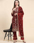 Traditional Party Wear Designer Salwar Suit Maroon Faux Georgette Pant Straight Front View