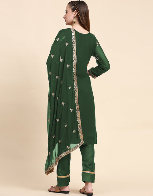 Traditional Party Wear Designer Salwar Suit Green Faux Georgette Pant Straight Side View