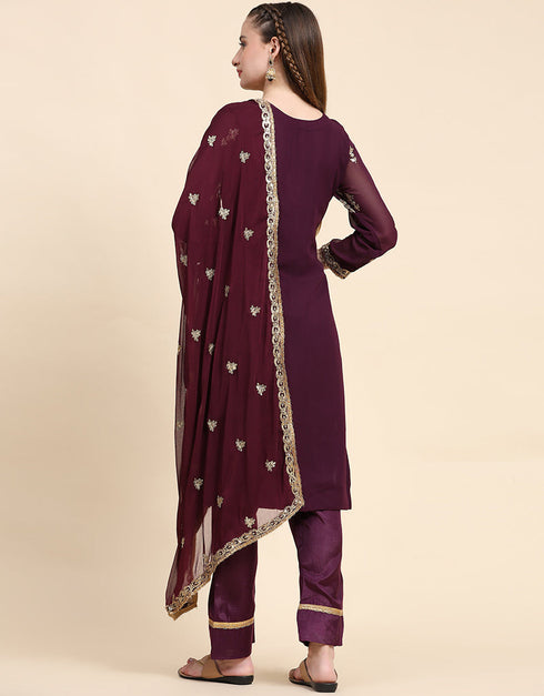 Traditional Party Wear Designer Salwar Suit Purple Faux Georgette Pant Straight Side View