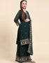 Traditional Party Wear Designer Salwar Suit Green Faux Georgette Palazzo Straight Back View