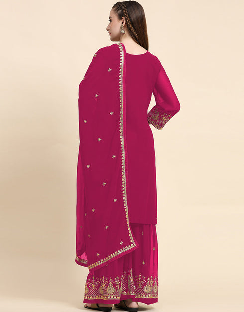 Traditional Party Wear Designer Salwar Suit Pink Faux Georgette Palazzo Straight Side View
