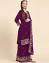 Traditional Party Wear Designer Salwar Suit Purple Faux Georgette Palazzo Straight Back View