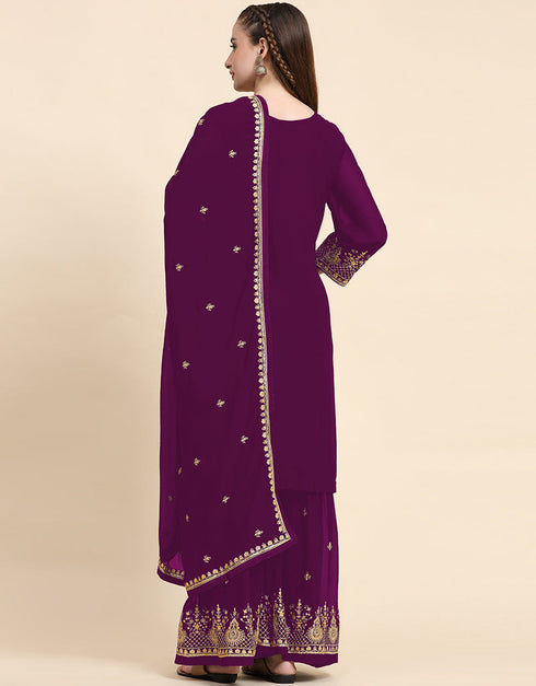 Traditional Party Wear Designer Salwar Suit Purple Faux Georgette Palazzo Straight Side View