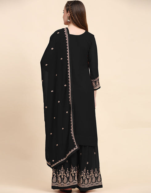 Traditional Party Wear Designer Salwar Suit Black Faux Georgette Palazzo Straight Side View