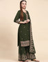 Traditional Party Wear Designer Salwar Suit Green Faux Georgette Palazzo Straight Back View