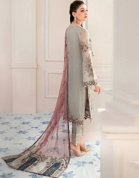 Traditional Party Wear Designer Salwar Suit Light Grey Faux Georgette Pant Straight Close-up View