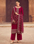 Traditional Party Wear Designer Salwar Suit Maroon Faux Georgette Pant Straight Front View