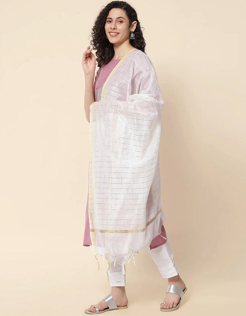 Party Wear Readymade Cotton Blend Kurta Suit Lavender Cotton Blend Pant Straight Close-up View