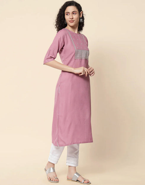 Party Wear Readymade Cotton Blend Kurta Suit Lavender Cotton Blend Pant Straight Back View