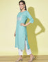 Party Wear Readymade Cotton Blend Kurta Suit Firoji Cotton Blend Pant Straight Back View