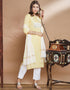 Party Wear Readymade Cotton Blend Kurta Suit Yellow Cotton Blend Pant Straight Back View