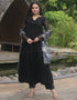 Traditional Party Wear Heavy Faux Blooming Readymade Suit Black Faux Blooming Pant Anarkali Close-up View
