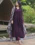 Traditional Party Wear Heavy Faux Blooming Readymade Suit Wine Faux Blooming Pant Anarkali Close-up View