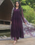 Traditional Party Wear Heavy Faux Blooming Readymade Suit Wine Faux Blooming Pant Anarkali Front View