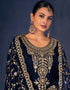 Traditional Party Wear Designer Heavy Velvet Salwar Suit Blue Velvet Pant Straight Close-up View