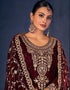 Traditional Party Wear Designer Heavy Velvet Salwar Suit Maroon Velvet Pant Straight Close-up View