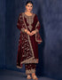 Traditional Party Wear Designer Heavy Velvet Salwar Suit Maroon Velvet Pant Straight Front View