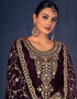Traditional Party Wear Designer Heavy Velvet Salwar Suit Purple Velvet Pant Straight Close-up View